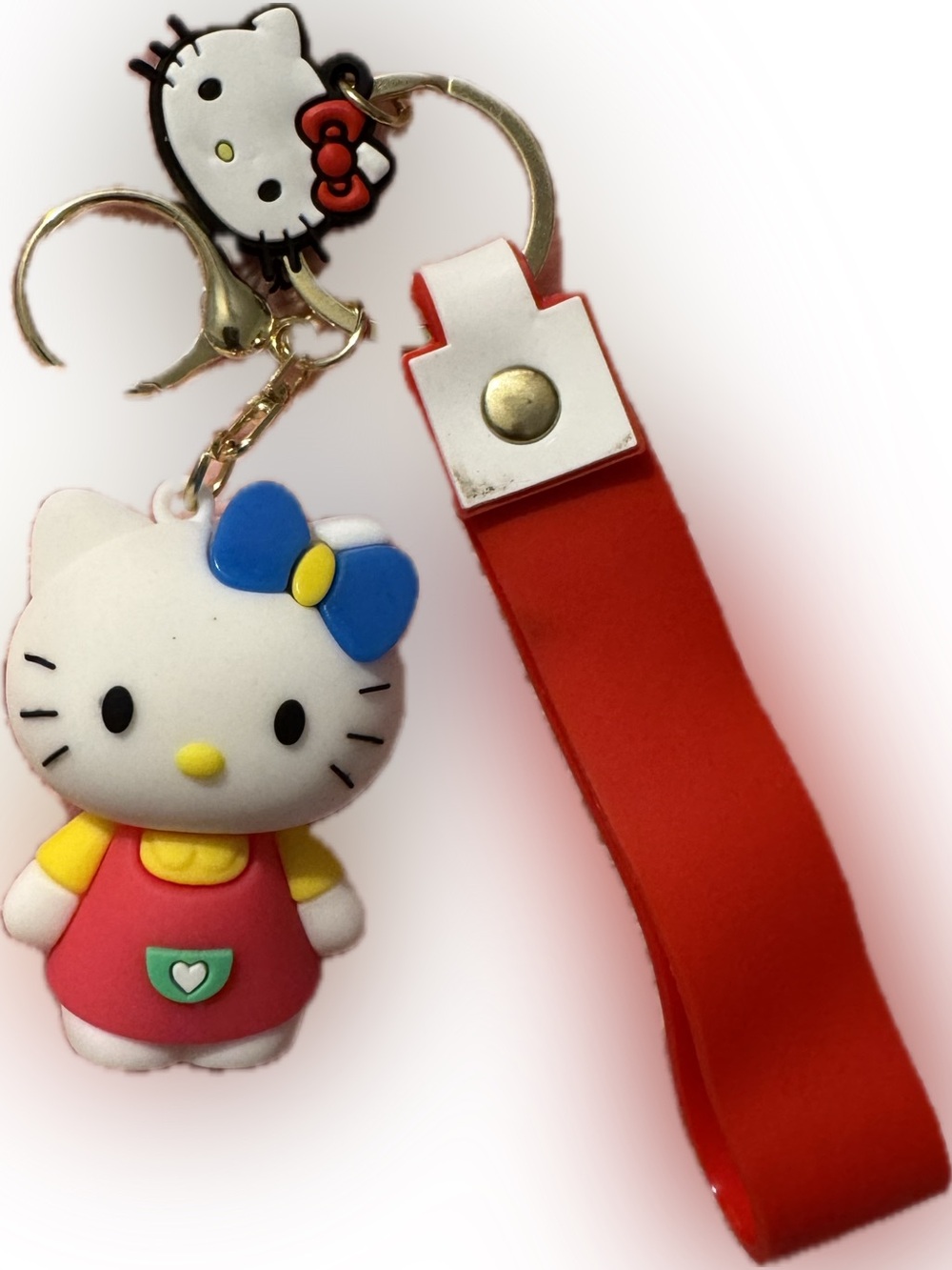 Hello Kitty Red Dress Green Pocket White Heart Keychain Wristlet - Picture 3 of 5